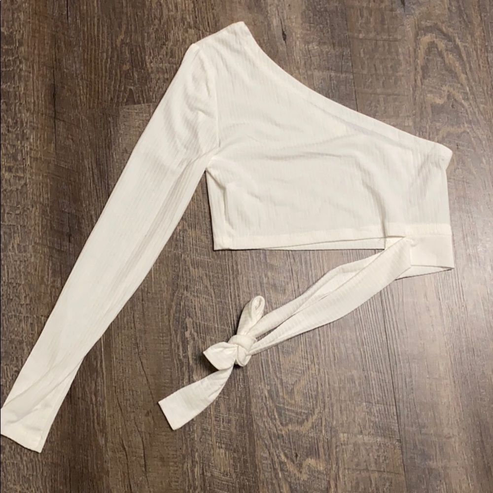 reversible white one arm tie up top